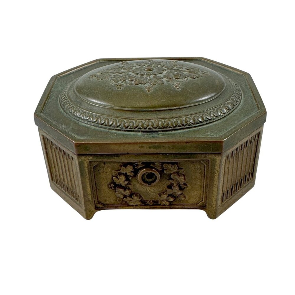 Antique Signed JB 1615 Jennings Brothers Brass Bronze Metal Hinged Trinket Box